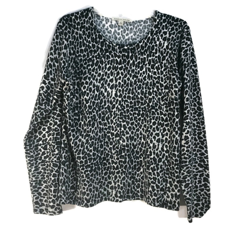 Carolyn Taylor Cardigan Sweater Animal Print Long Sleeve Size Large